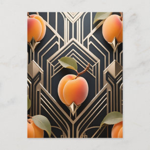 Art Deco Pfirsich-Muster Postkarte