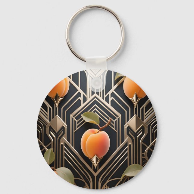 Art Deco Pfirsich-Muster Schlüsselanhänger (Vorderseite)