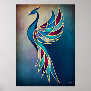 Art Deco Phoenix Abstrakte Geometrische Vogel Wand Poster