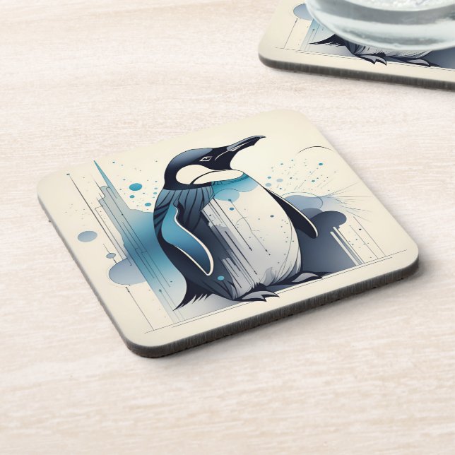 Art Deco Pinguin Hard Kunststoff Untersetzer Set (Linke Seite)