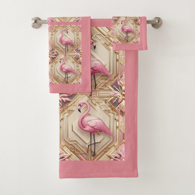 Art Deco Pink Flamingo  Badhandtuch Set (Insitu)