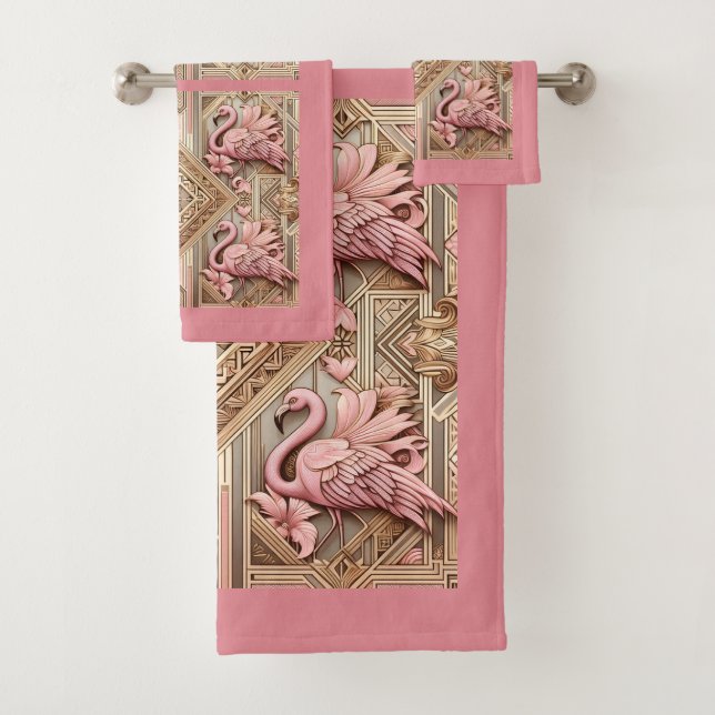 Art Deco Pink Flamingo  Badhandtuch Set (Insitu)