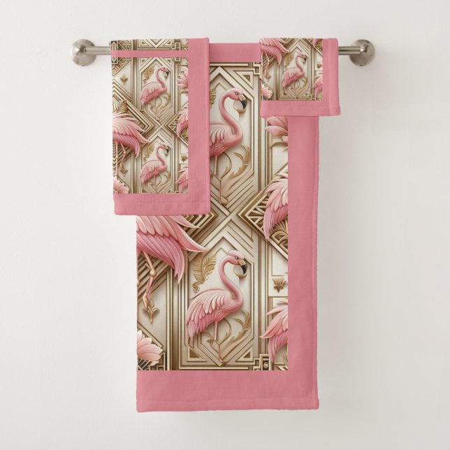 Art Deco Pink Flamingo  Badhandtuch Set (Insitu)