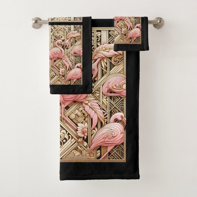 Art Deco Pink Flamingo  Badhandtuch Set (Insitu)