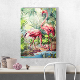 Art Deco Pink Flamingos Leinwanddruck