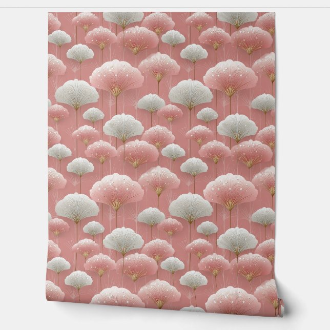 Art Deco Pink Flowers Tapete (Abrollen)