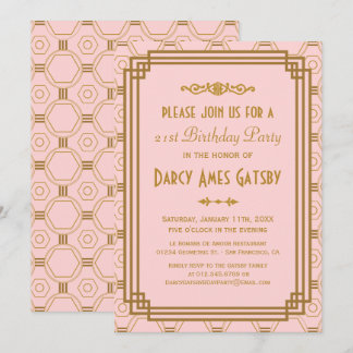 Art Deco Pink Geburtstagsparty Einladungen