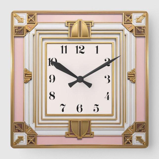 Art Deco Pink Quadratische Wanduhr (Vorderseite)