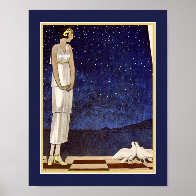 Art-Deco-Pochoir der 1920er Jahre "Two Doves" Poster (Vorne)