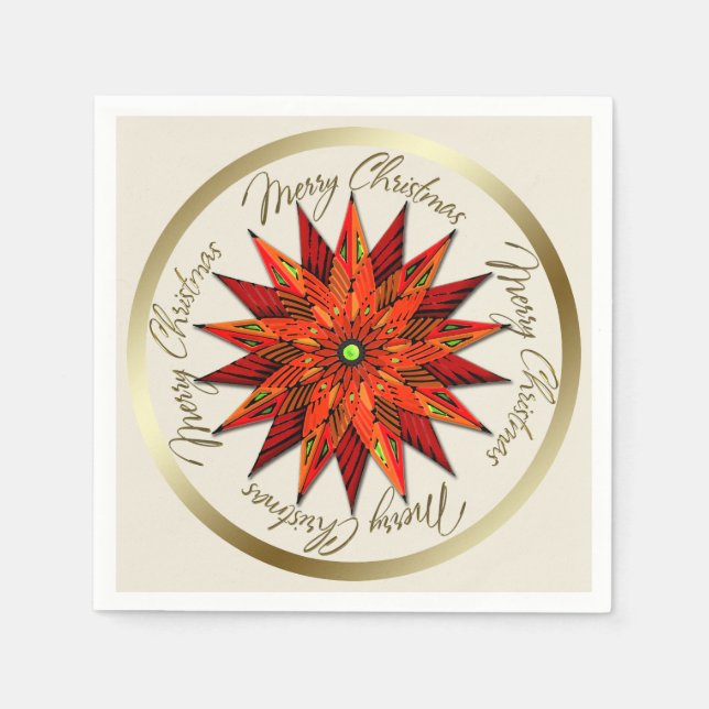 Art Deco Poinsettia Weihnachtsbuch Napkins Serviette (Vorderseite)