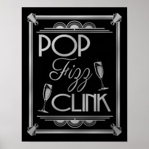 Art Deco POP FIZZ CLINK SILVER Farbänderung B/G Poster