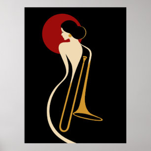 Art Deco Posaunen-Dame – Minimalistische Jazz-Musi Poster