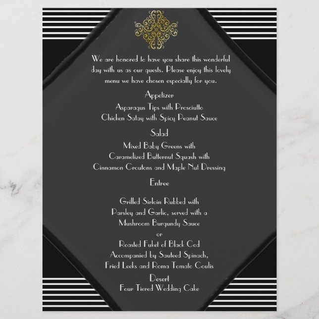 Art Deco Posh Wedding Menü (Vorderseite)