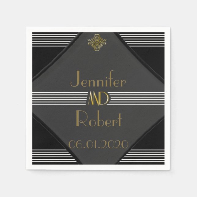Art Deco Posh Wedding Napkin Serviette (Vorderseite)
