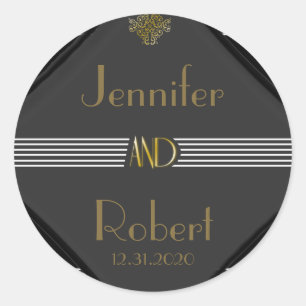 Art Deco Posh Wedding Runder Aufkleber