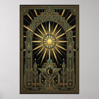 Art Deco Poster Celestial Sonne & Mond | Gold Geom