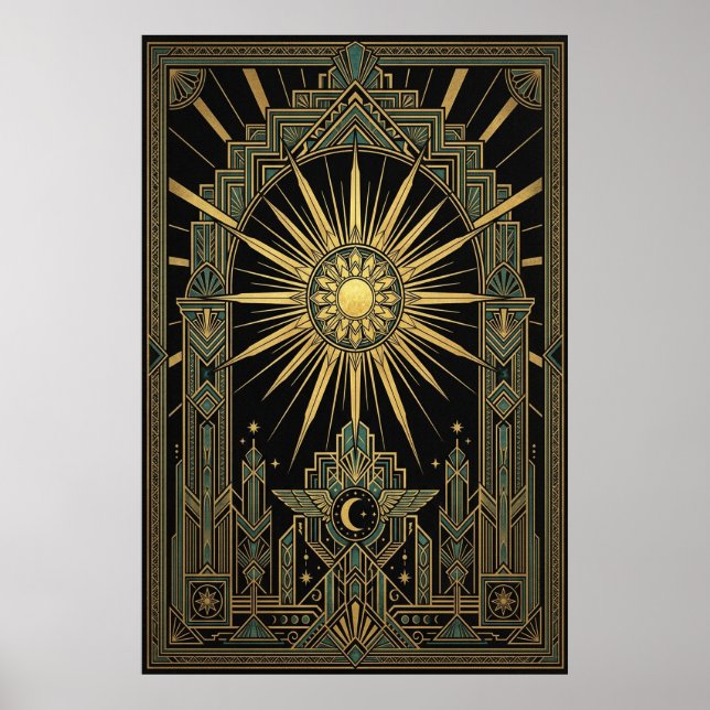 Art Deco Poster Celestial Sonne & Mond | Gold Geom (Vorne)