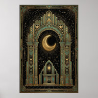 Art Deco Poster des Himmlischen Tempels | Goldene 