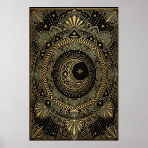 Art Deco Poster des Himmlischen Tempels   Goldene 