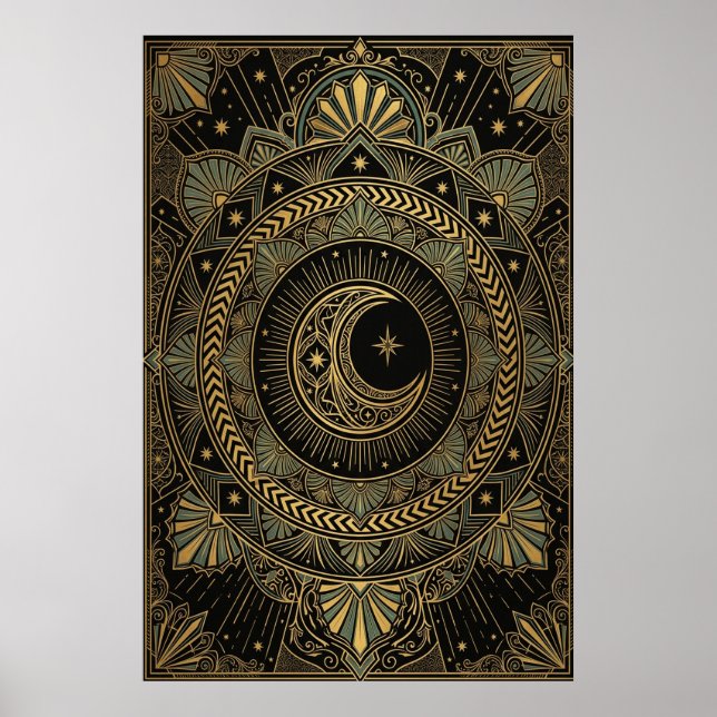 Art Deco Poster des Himmlischen Tempels | Goldene  (Vorne)
