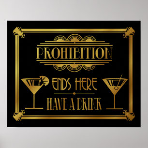 Art Déco PROHIBITION ENDET HIER Gold 20's Stil Poster