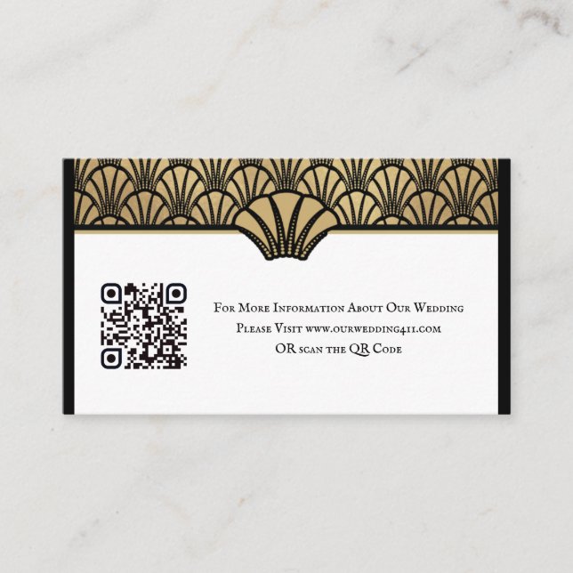 Art Deco QR Code Informationen Black Gold Hochzeit Visitenkarte (Vorderseite)