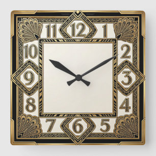 Art Deco Quadratische Wanduhr