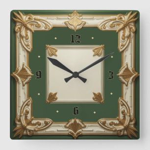 Art Deco Quadratische Wanduhr