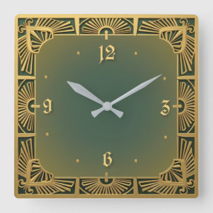 Art Deco Quadratische Wanduhr
