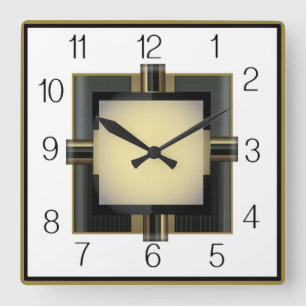 Art Deco Quadratische Wanduhr