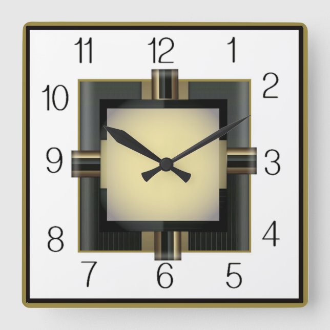 Art Deco Quadratische Wanduhr (Vorderseite)