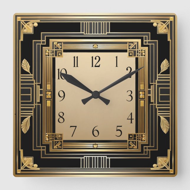 Art Deco Quadratische Wanduhr (Vorderseite)