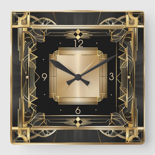 Art Deco Quadratische Wanduhr (Vorderseite)