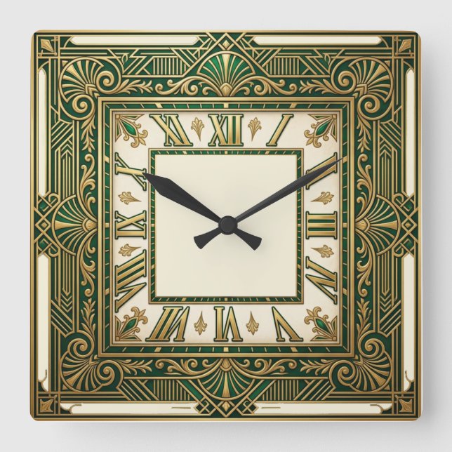 Art Deco Quadratische Wanduhr (Vorderseite)