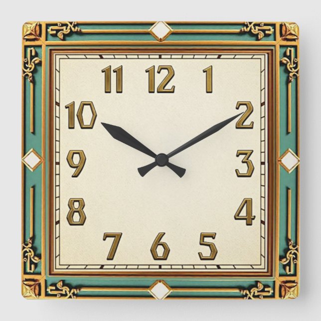 Art Deco Quadratische Wanduhr (Vorderseite)