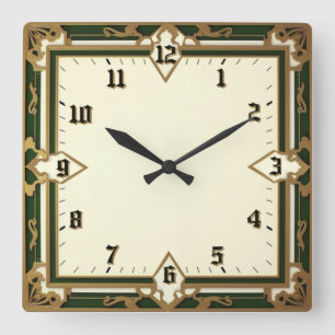 Art Deco Quadratische Wanduhr