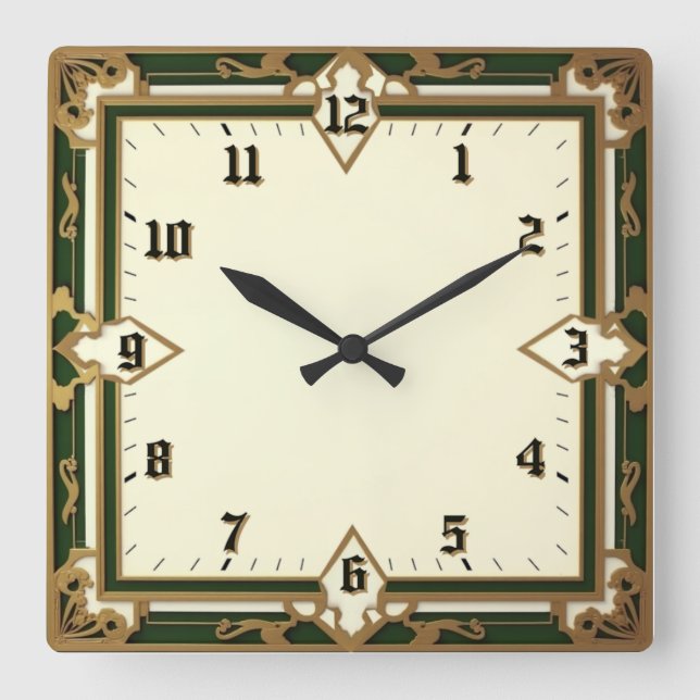 Art Deco Quadratische Wanduhr (Vorderseite)