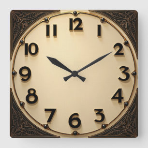 Art Deco Quadratische Wanduhr