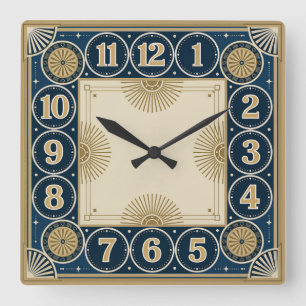 Art Deco Quadratische Wanduhr