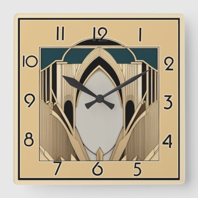 Art Deco Quadratische Wanduhr (Vorderseite)
