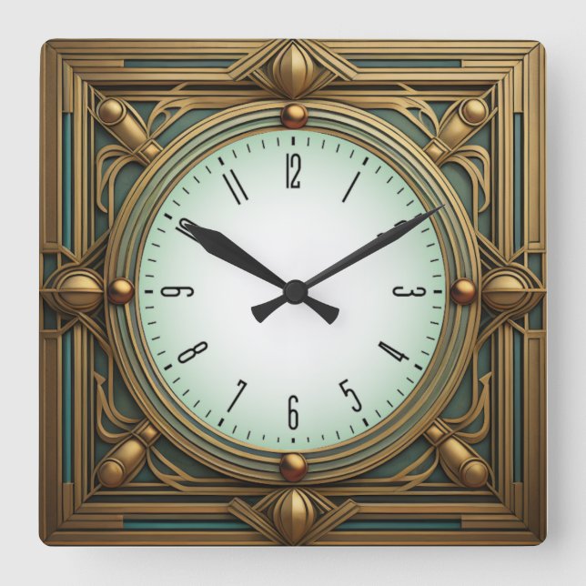Art Deco Quadratische Wanduhr (Vorderseite)