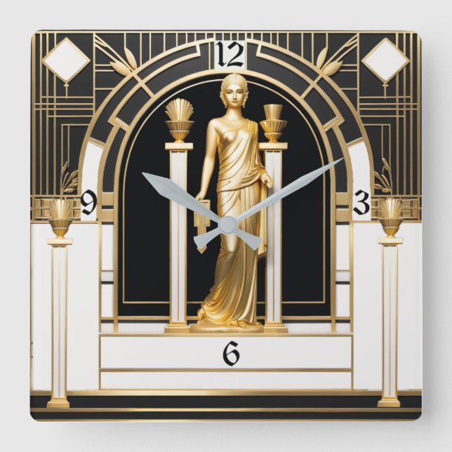 Art Deco Quadratische Wanduhr (Vorderseite)