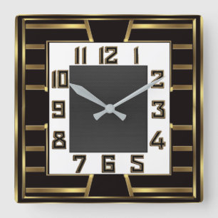 Art Deco Quadratische Wanduhr