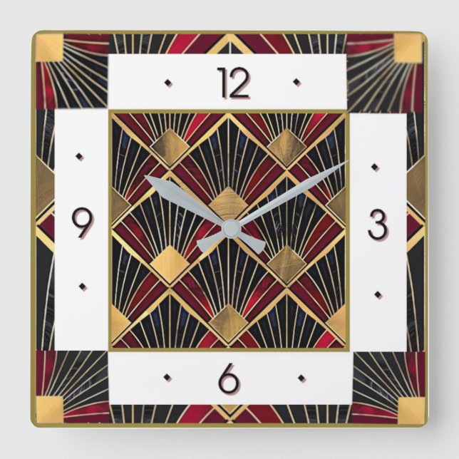 Art Deco Quadratische Wanduhr (Vorderseite)