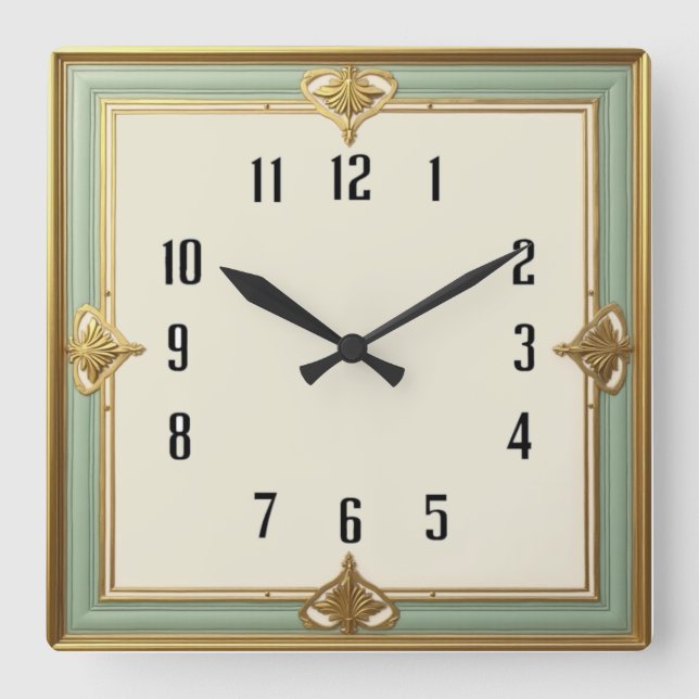 Art Deco Quadratische Wanduhr (Vorderseite)