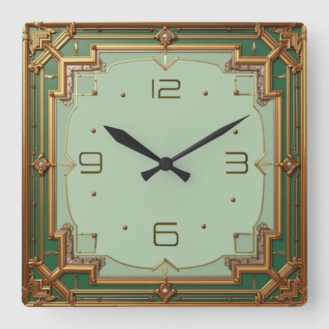 Art Deco Quadratische Wanduhr (Vorderseite)