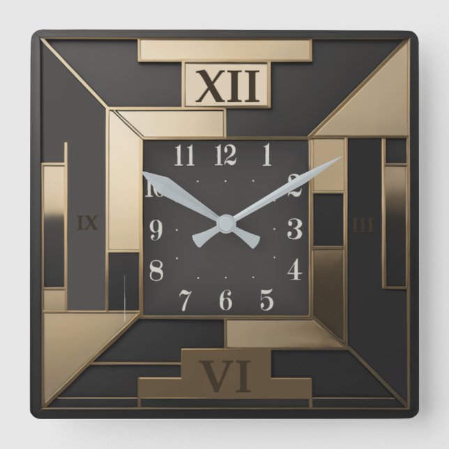 Art Deco Quadratische Wanduhr (Vorderseite)