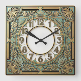 Art Deco Quadratische Wanduhr