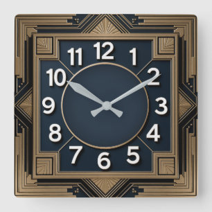 Art Deco Quadratische Wanduhr