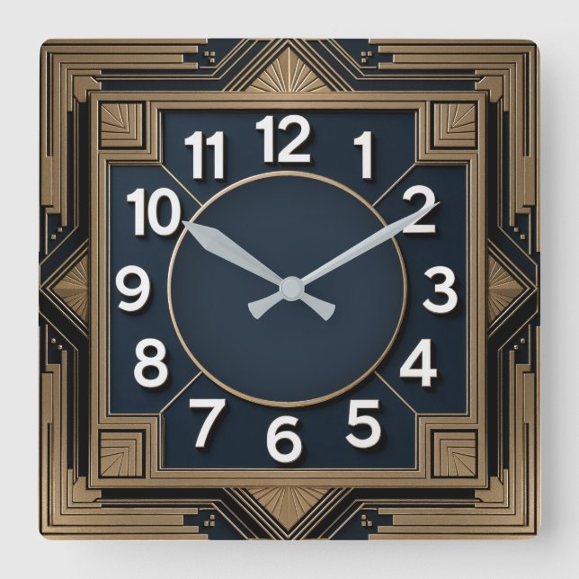 Art Deco Quadratische Wanduhr (Vorderseite)
